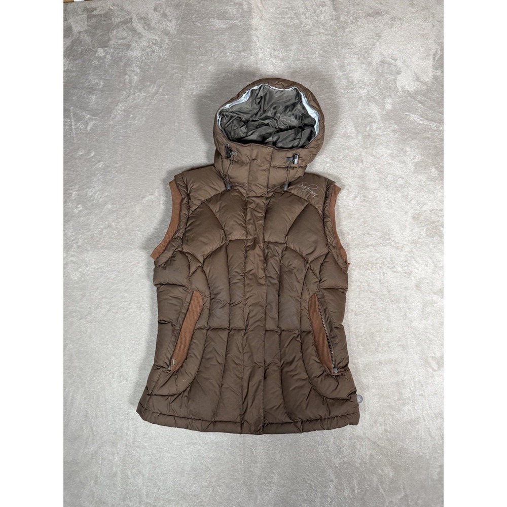 Vintage Y2K Salomon SAMPLE Brown Hooded Down Puffer Vest Womens Medium Gorpcore